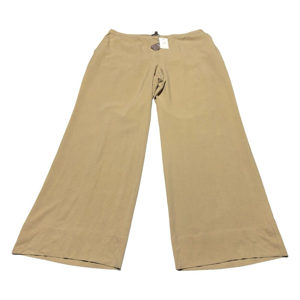 J. Jill Wide Leg 100% Silk Pants Size L Large Tan Khaki NWT